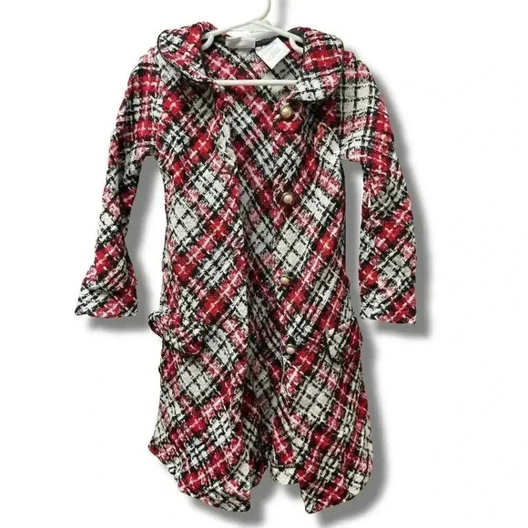 Blueberi Boulevard Girls Size 4 Red Plaid Coat Jacket - Picture 6 of 9